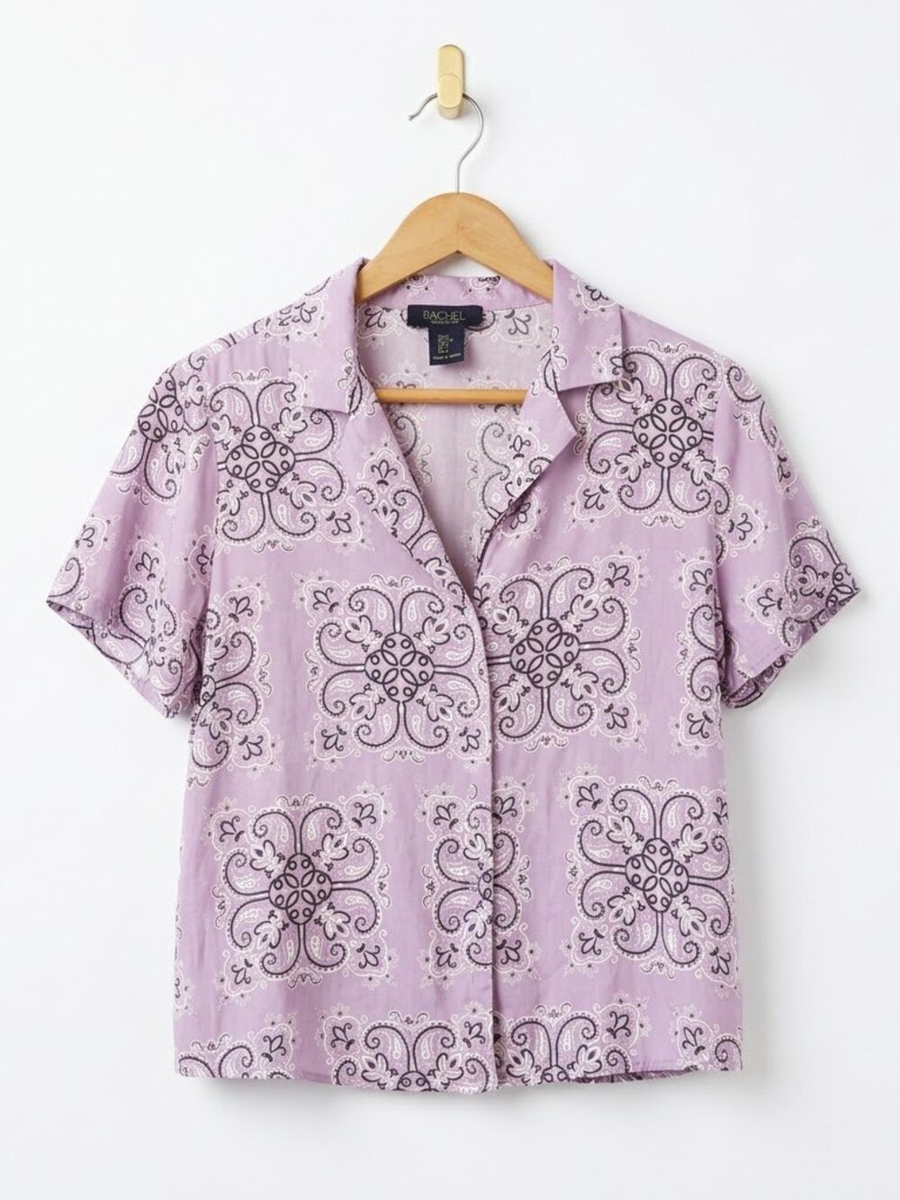 Lavender Paisley Button Up Shirt Size Small Y2K Bandana Retro Boho Grunge